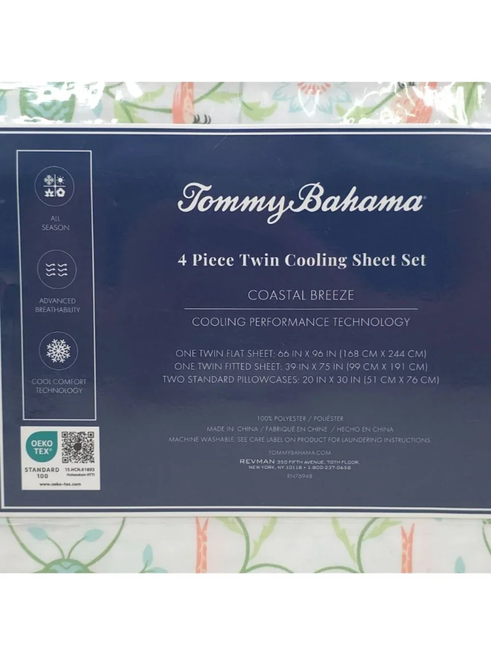 Tommy Bahama 4-Piece Twin Cooling Sheet Set 2 Pillowcases Parrot Perch Pink